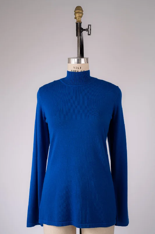 Cobalt Mock Neck Sweater Cashmere Blend Cotton Blend Poly Blend