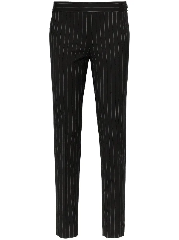 high-waisted skinny pinstripe trousers Trousers Summer Linen