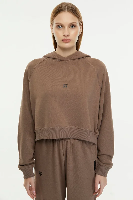 FF / Crop Hoodie Hoodie with Hem Applique Textured Unique