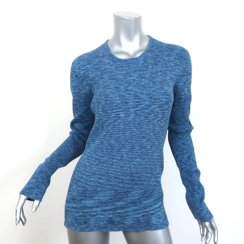 Tibi Long Sleeve Top Blue Printed Combed Cotton Size Medium Crewneck Pullover Flare Sleeve Stylish