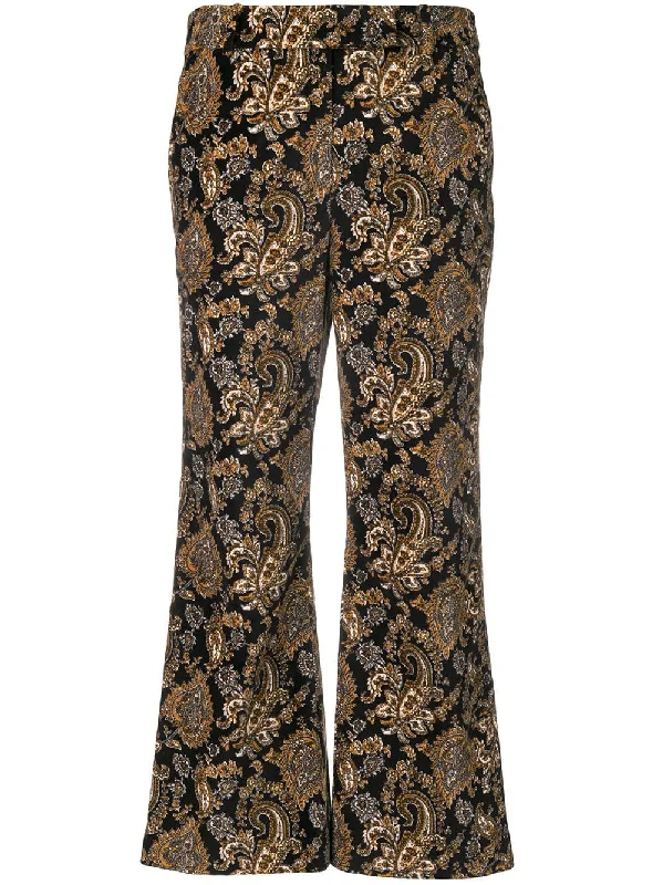 baroque pattern trousers High Waist Slim Fit Ankle Length