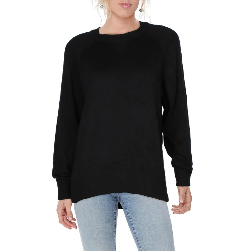 Womens Ribbed Trim Split Hem Pullover Sweater Over Sleeve Pullover