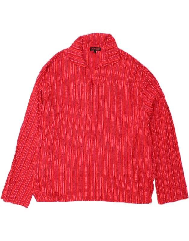 NOMADS Womens Pullover Shirt UK 16 Large Red Striped Cotton Ruffle Neck Pullover