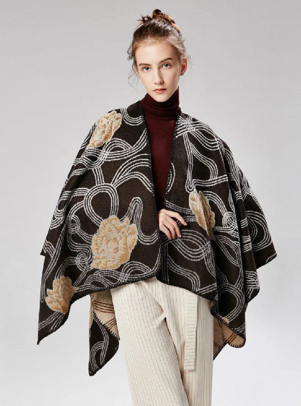 WOVEN PRINT FLOWER IMITATION CASHMERE SHAWL Classic Plain Shawl Wrap