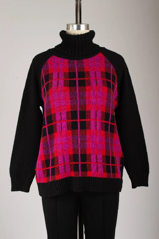 Black/Red/Pink Turtleneck Sweater Velvet Chenille Corduroy