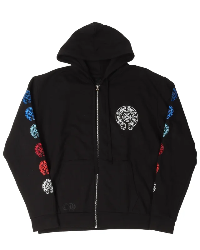 Zip-Up Horseshoe Logo Hoodie Hoodie with Patch Decorative Personalized