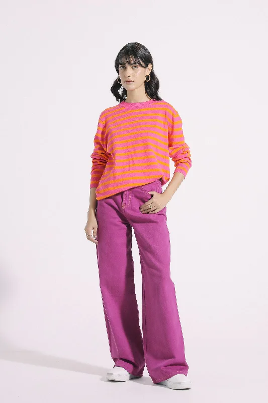 STRIPED KNIT SWEATER (E0549/108/401) Silk Blend Satin Velvet