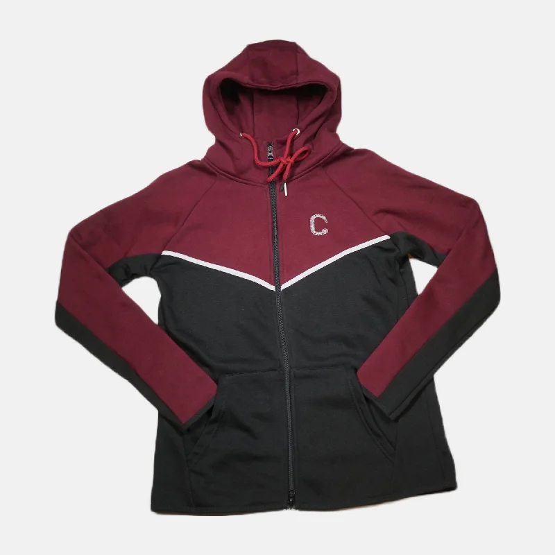 Women's TCI Tech Fleece Hoodie (Black/Burgundy) Hoodie with Drop Shoulder Relaxed Streetwear