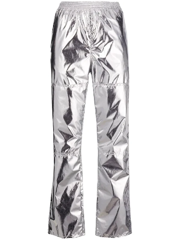 metallic slim-fit trousers Wide Leg Loose Fit Mid Waist