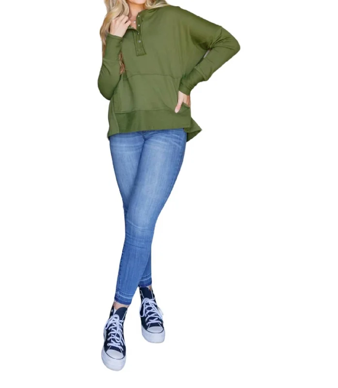 Keep It Cool Snap Pullover Hoodie In Green Hooded Pullover Sweater