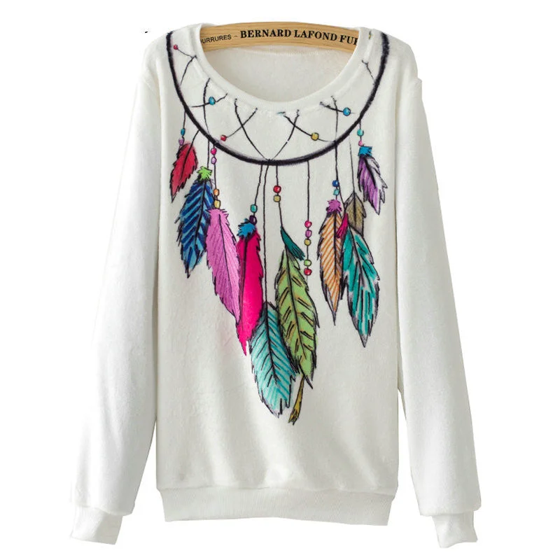 Fashion Women Long Sleeve Flannel Tracksuit Hoodie Dream Catcher Print Casual Pullover Sweatshirt Bolero Style Sweater Fashion Women Long Sleeve Flannel Tracksuit Hoodie Dream Catcher Print Casual Pullover Sweatshirt Bolero Style Sweater