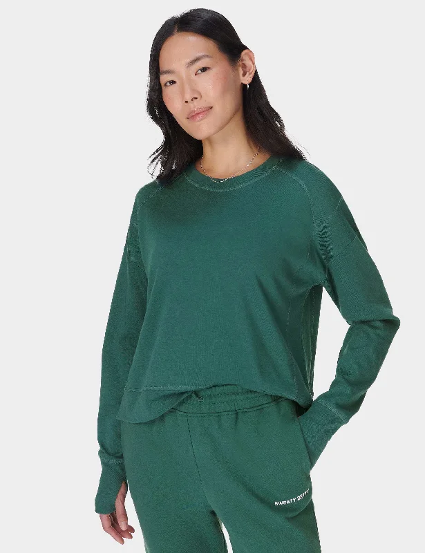 After Class Crop Sweatshirt - Glade Green Hoodie with Cropped Fit Short Trendy