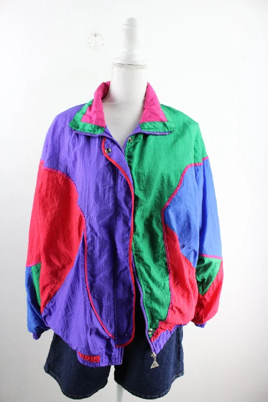 Vintage Colorblock Jacket (L) Satin Jacket Silk Jacket Chiffon Jacket