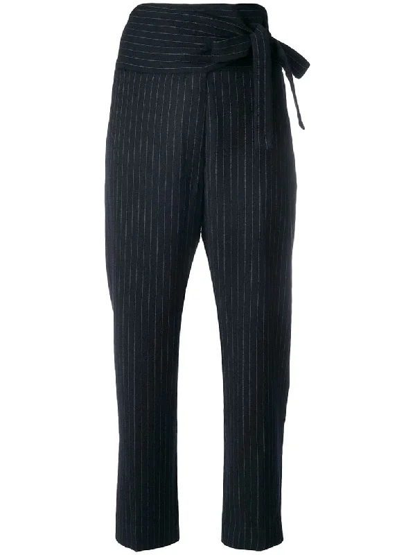 belted pinstripe tapered trousers Trousers Fall Fleece