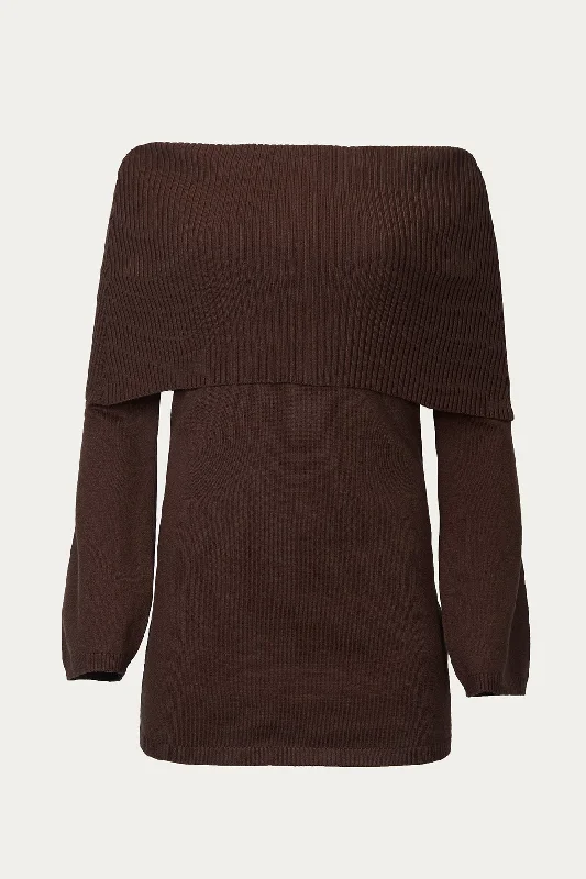 OFF-THE-SHOULDER SWEATER DRESS Spandex Rayon Corduroy