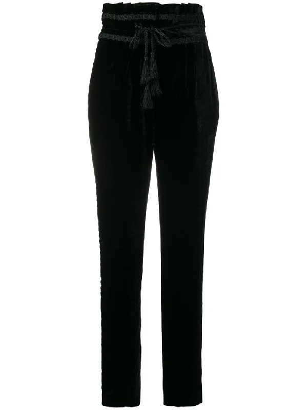 high rise velvet trousers Trousers Solid Black