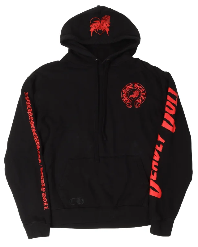 Jesse Jo Stark Deadly Doll Horseshoe Logo Hoodie Hoodie with Hem Frayed Vintage Worn