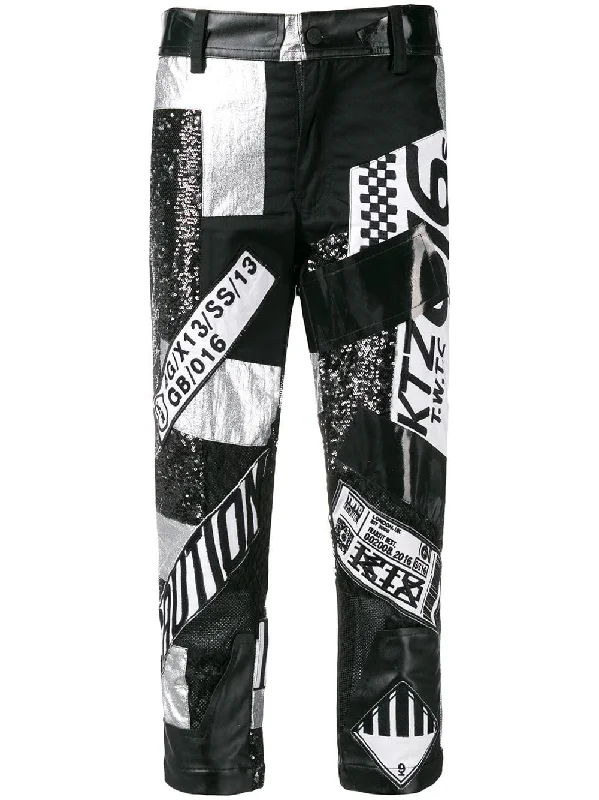 multi fabric patchwork trousers Trousers chic fashionable