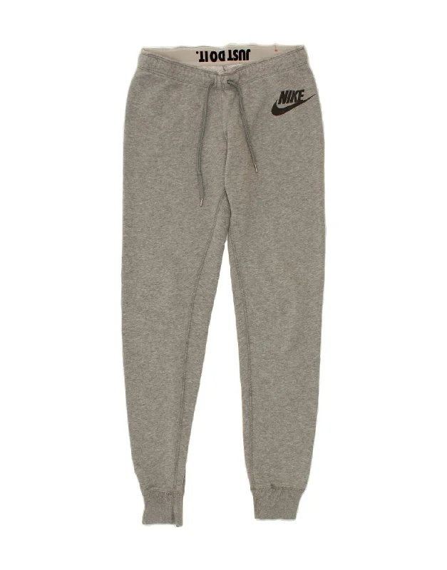 NIKE Womens Graphic Tracksuit Trousers Joggers UK 14 Medium  Grey Cotton Trousers versatile functional