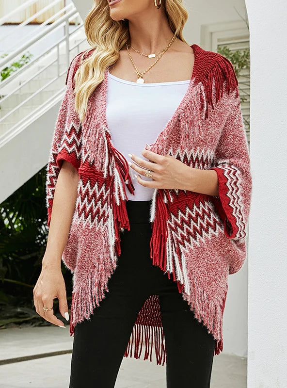 FRINGE COLOR MATCHING SWEATER CLOAK SHAWL Cozy Wool Shawl Poncho