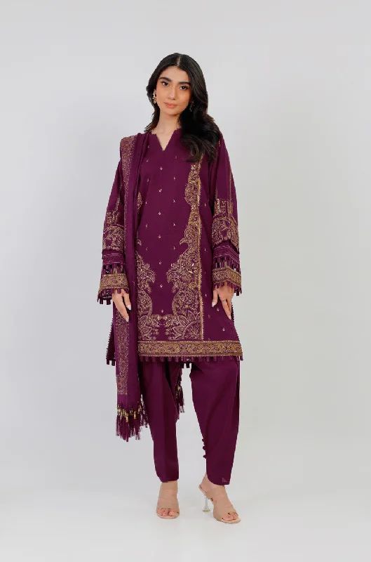 3 Pc Embroidered Khaddar Suit With Shawl Soft Knit Shawl Poncho