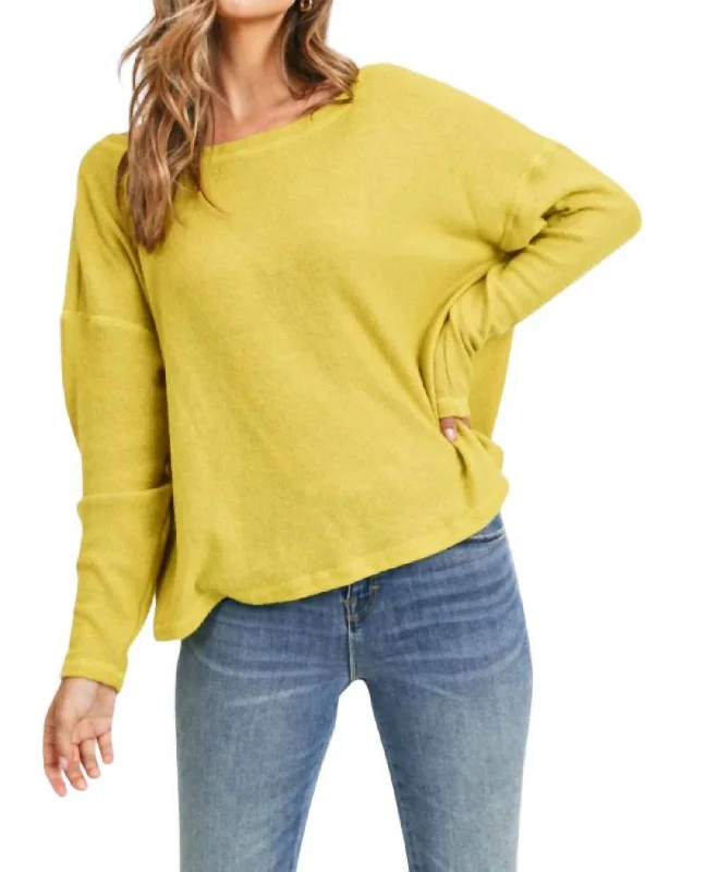 Alexia Pullover Open-Back Sweater In Mustard Long Bell Sleeve