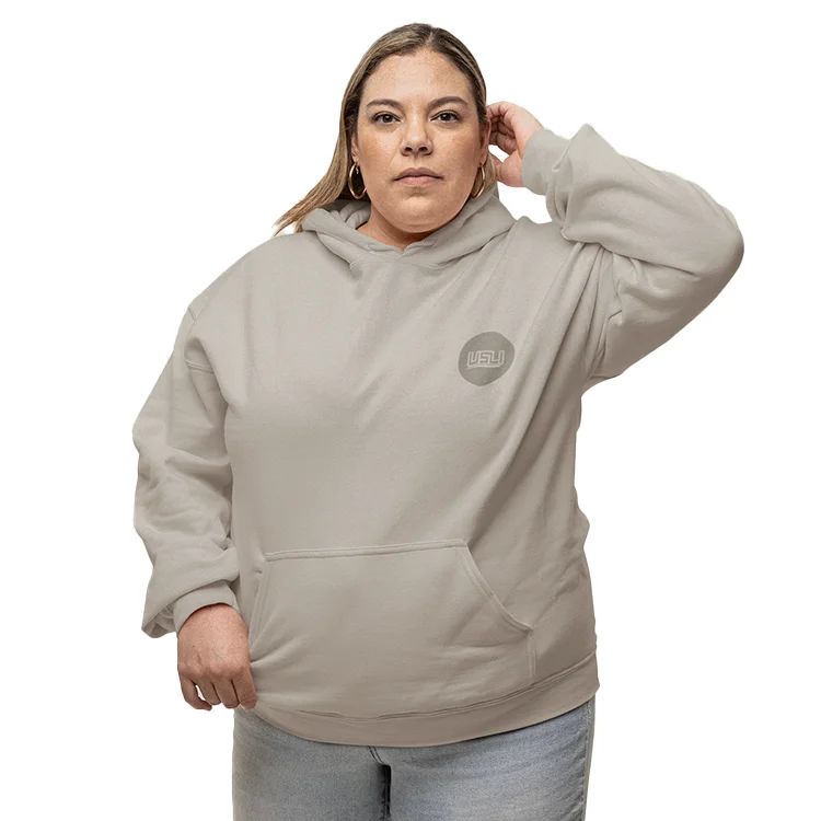 Monochrome Pullover Hoodie - Sand Ribbed Crew Neck