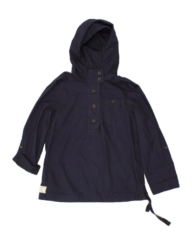 JOULES Womens Hooded Pullover Jacket UK 10 Small Navy Blue Cotton Button Front Sweater