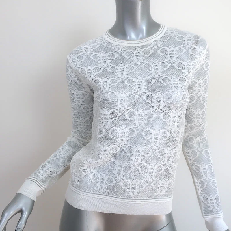 Emilio Pucci Bee Lace Top White Size Extra Small Long Sleeve Pullover Button Front Sweater