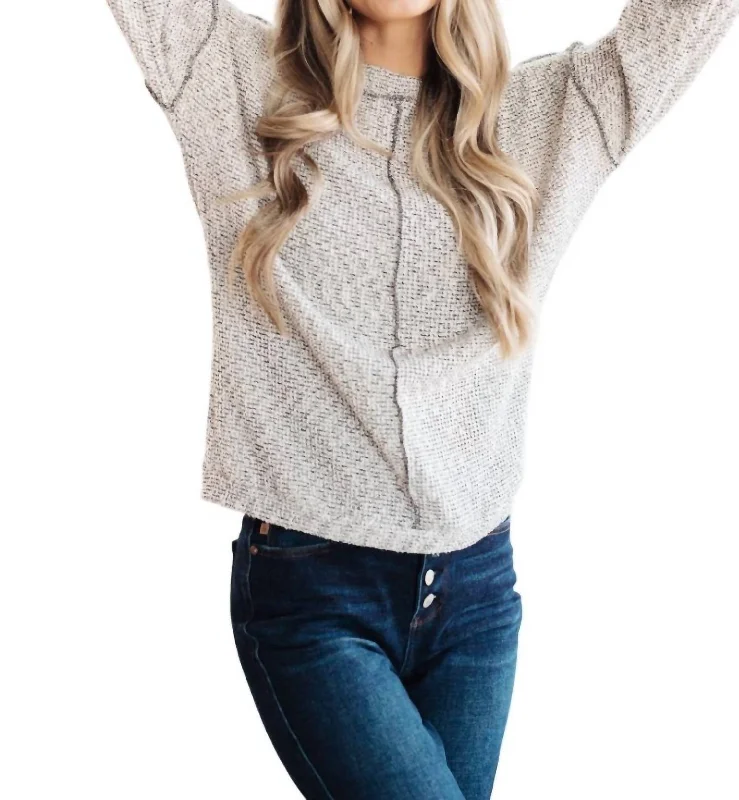 Both Sides Of The Story Pullover Top In Heather Grey Ruffle Sleeve Feminine