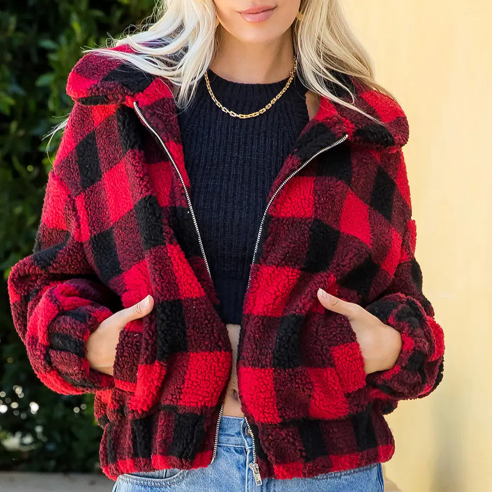 Red Buffalo Plaid Zip Jacket Plaid Jacket Tartan Jacket Houndstooth Jacket