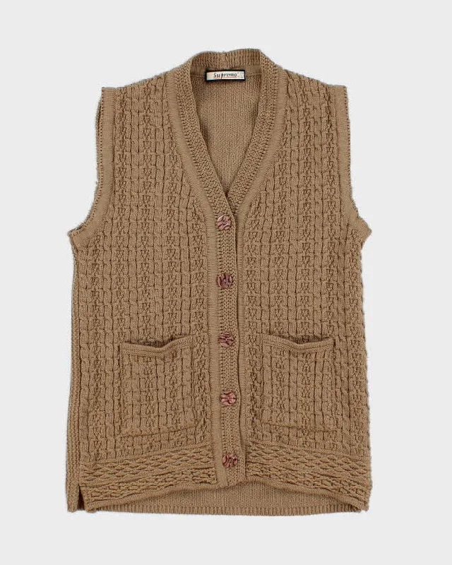 Mens Brown Chunky Knit Button UP Sweater Vest - M Slim Fit Regular Fit Oversized