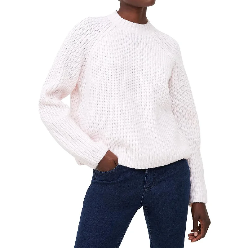 Womens Crewneck Open Stitch Pullover Sweater Mock Neck Pullover