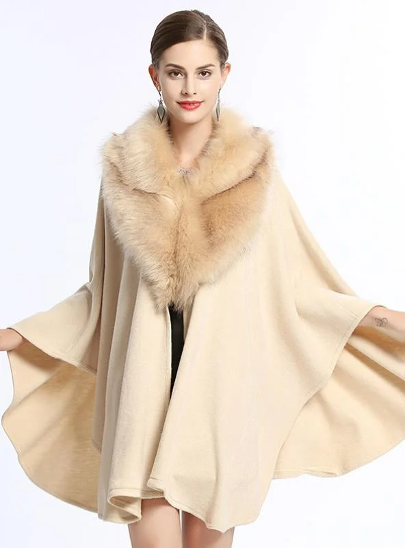 FOX LIKE FUR COLLAR LOOSE KNIT SHAWL CAPE LARGE SIZE Soft Printed Shawl Wrap