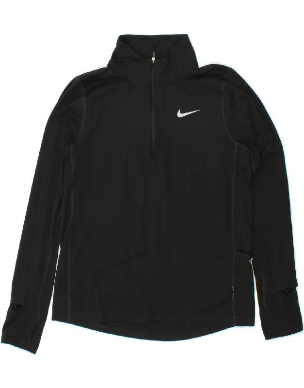 NIKE Womens Dri Fit Zip Neck Pullover Tracksuit Top UK 10 Small Black Cashmere Luxurious Pullover