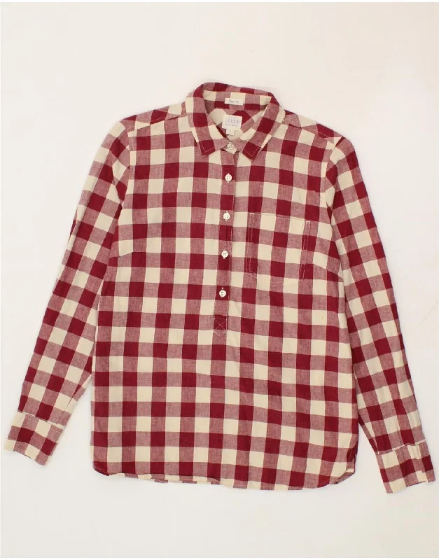 J. CREW Womens Perfect Fit Pullover Shirt UK 10 Small Red Gingham Cotton Ruffle Sleeve Feminine