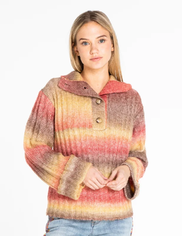 Henley Ombre Sweater Boat Neck Shawl Collar Notched Collar