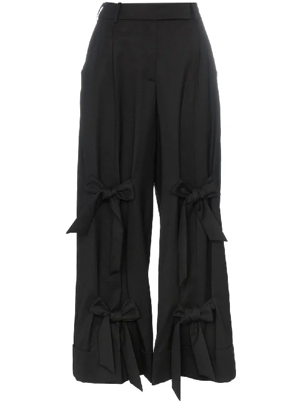 bow embellished wool blend wide leg trousers Trousers Palazzo Wide Leg