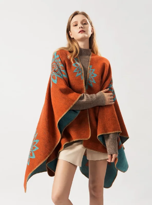 SHAWL DUAL-PURPOSE WARM DOUBLE CASHMERE FLOWER CAPE Chic Embroidered Shawl Wrap