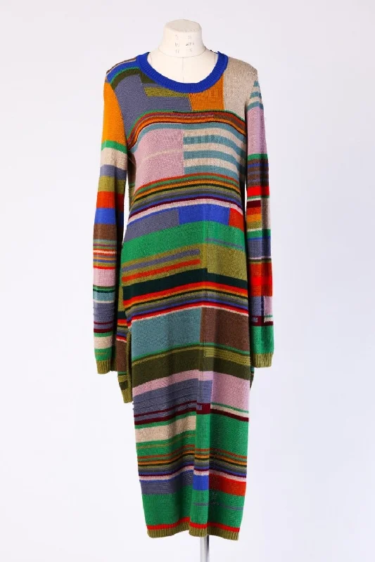 MARNI | Intarsia-Knit Striped Sweater Dress Front Pockets Side Pockets Patch Pockets