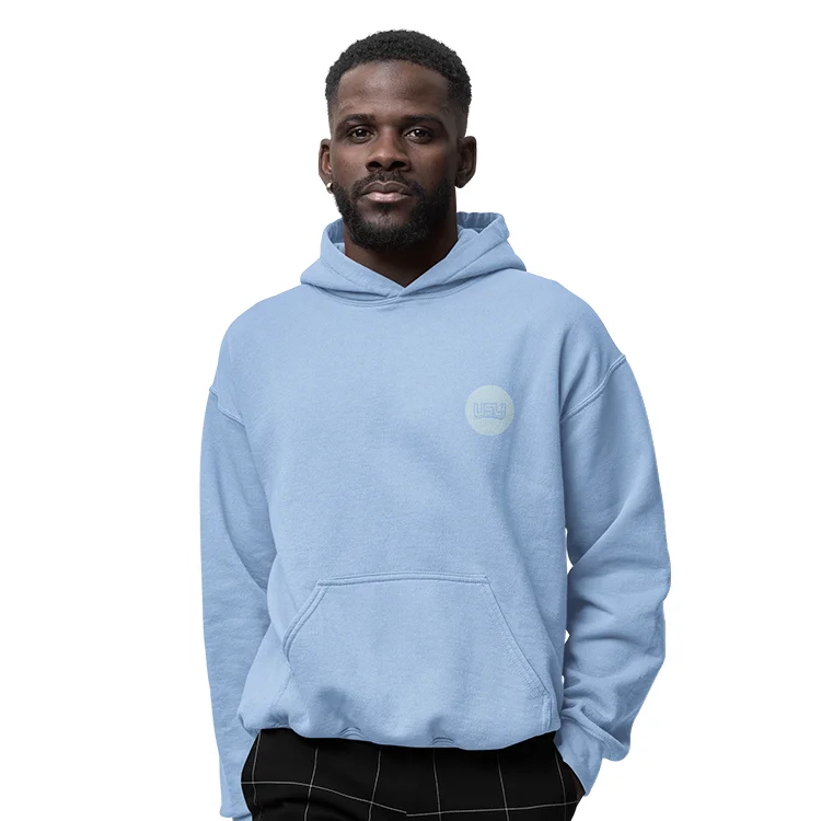 Monochrome Pullover Hoodie - Light Blue Cable Knit Chunky