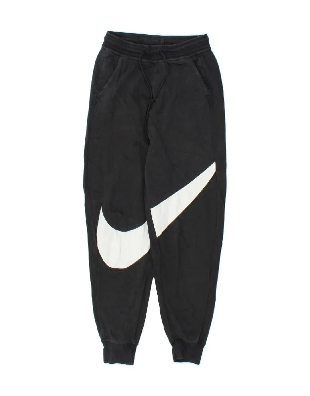 NIKE Womens Graphic Tracksuit Trousers Joggers UK 6 XS  Black Cotton Trousers Travel Practical