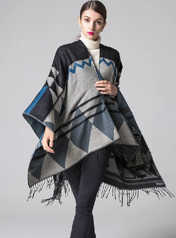 CASHMERE LIKE CAPE WITH SPLIT SHAWLS Soft Knit Shawl Poncho