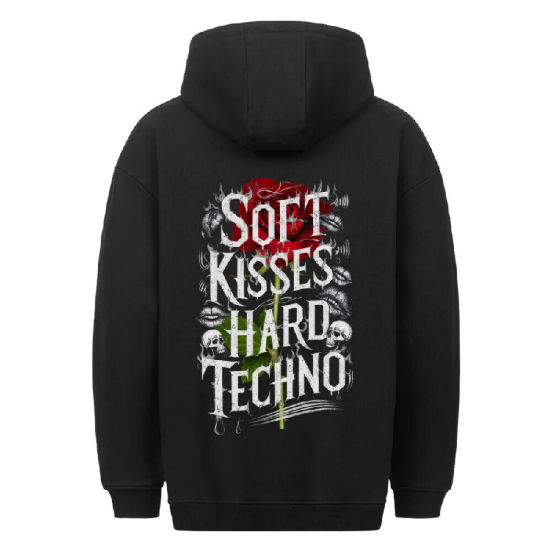 "Soft kisses hard Techno" Oversized Hoodie Hoodie with Hem Detail Decorative Unique