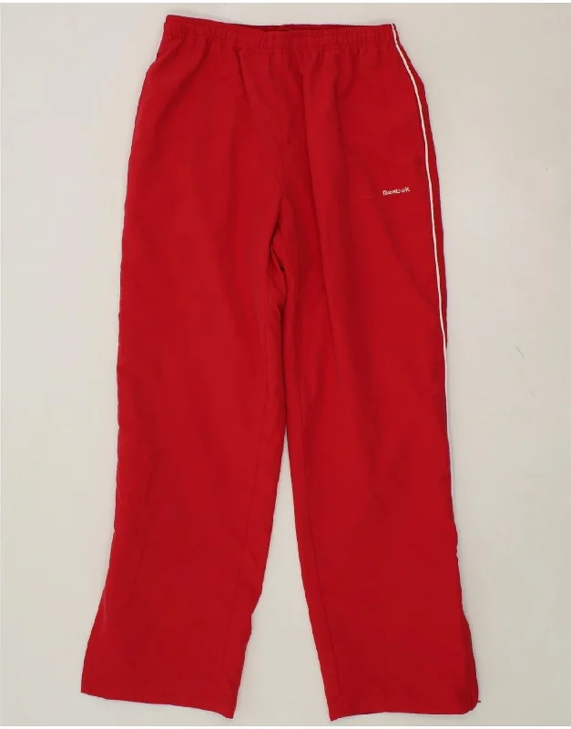 REEBOK Womens Tracksuit Trousers UK 12 Medium Red Polyester Trousers Plaid Checkered