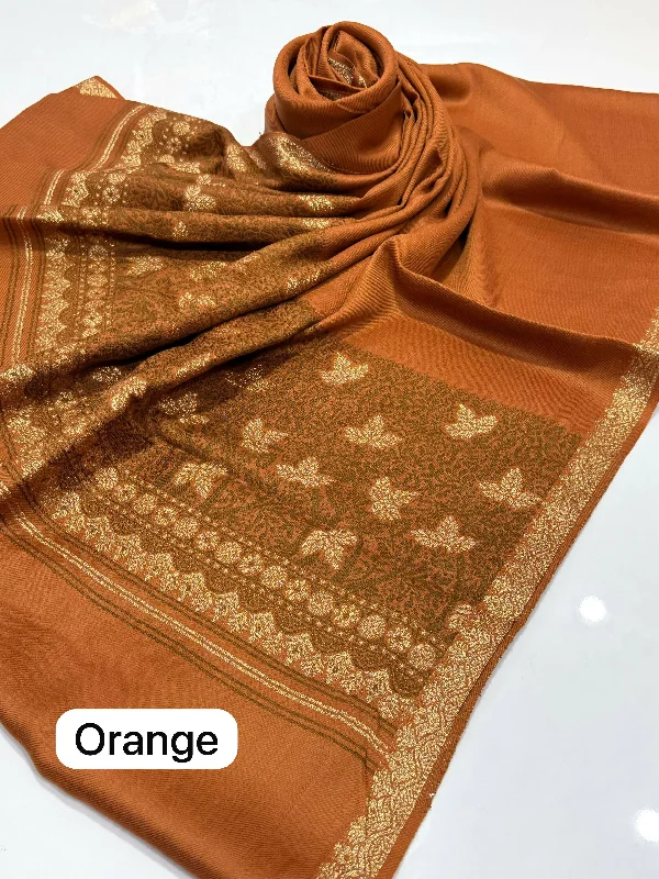 Elegant And Beautiful Orange Pashmina Shawl Stylish Fringed Shawl Cape