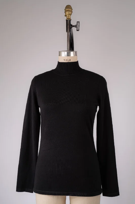 Black Mock Neck Sweater Solid Print Embellished