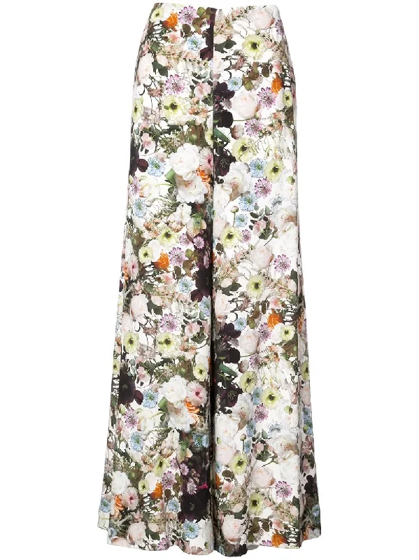 floral print wide leg trousers Trousers Flared Retro