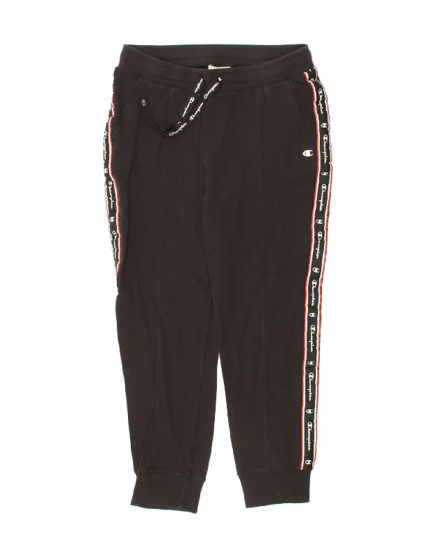 CHAMPION Womens Graphic Tracksuit Trousers Joggers Large  Black Cotton Trousers fashionable trendy