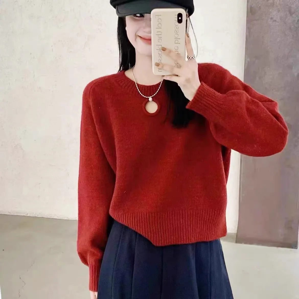 2024 Spring new arrival girls crew neck long sleeve beading solid color classic elegant sweater jumper Mesh Fabric Canvas Fabric Denim Fabric